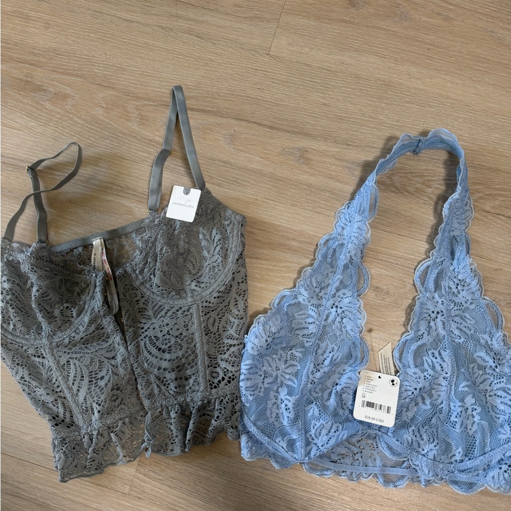 NWT Gray Lace Bustier and Blue Lace Bralette Set Free People & Anthro